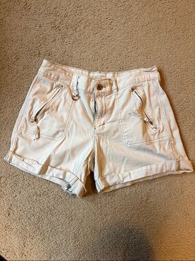 White House Black Market White Cuffed Denim Zip-Pocket Shorts